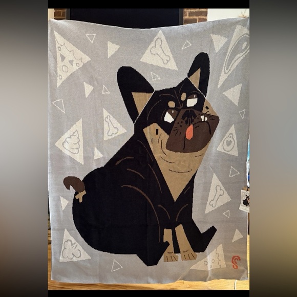 NWT 50x60in Cozy Frenchie/French Bulldog Knit Recycled Cotton Blanket
